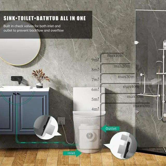 Alt view image 4 of 7 - Upflow toilet system of 600W Macerator Pump in Basement, for Macerating Toilet, Bathroom sink & Tub,Silent & Powerful with One Piece Toilet & Toilet Pump,AC Vent SUPERFLO