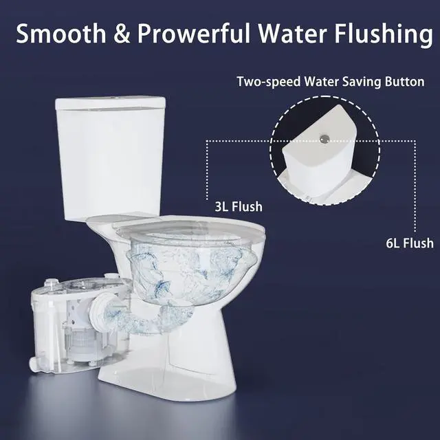 Alt view image 4 of 7 - 600W Upflush Toilet for Basement Macerating Toilet System | Silent & Power Tall Toilet Bowl with Tank & Macerator Pump for Sink, Toilet & Bathtub