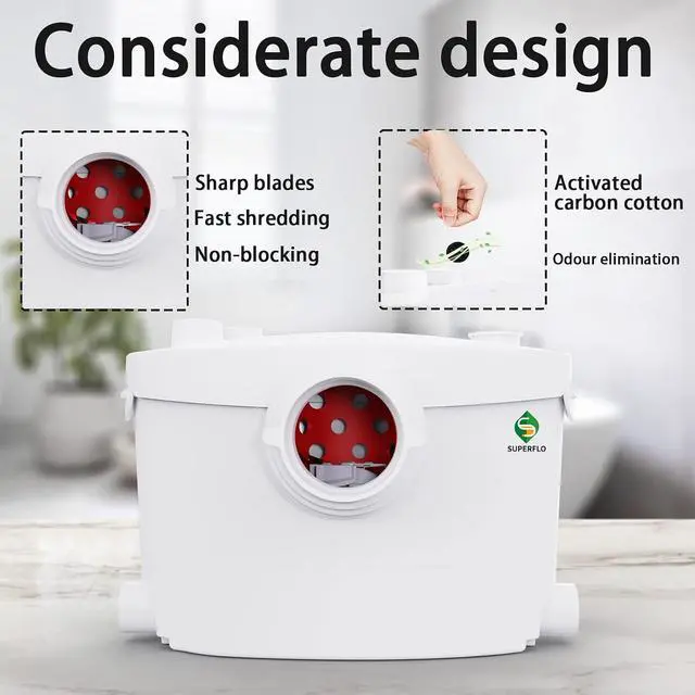 Alt view image 5 of 7 - 600W Upflush Toilet for Basement Macerating Toilet System | Silent & Power Tall Toilet Bowl with Tank & Macerator Pump for Sink, Toilet & Bathtub