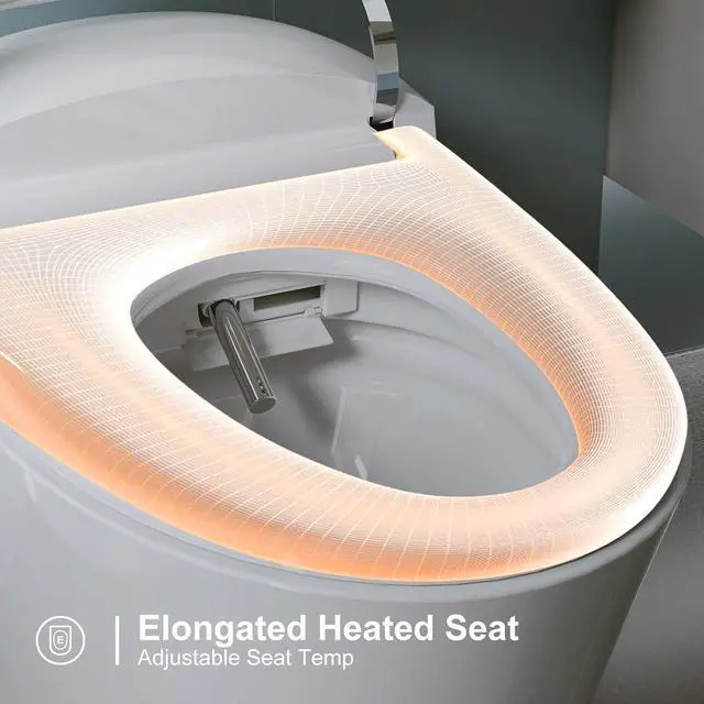 Alt view image 3 of 6 - Smart Toilet with Heated Bidet, Modern Bidet Toilet With Instant Warm Water, Pre-Wet, Tankless Toilet with Dual Flush System 1/1.27 GPF, White Bidet Toilet (HR-T16SD)