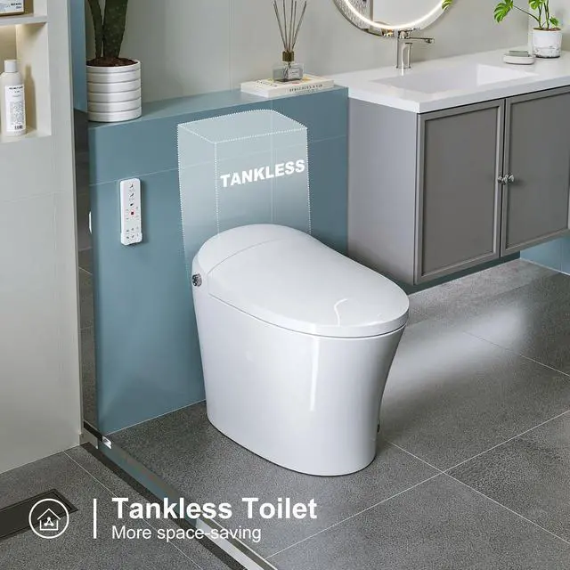 Alt view image 5 of 6 - Smart Toilet with Heated Bidet, Modern Bidet Toilet With Instant Warm Water, Pre-Wet, Tankless Toilet with Dual Flush System 1/1.27 GPF, White Bidet Toilet (HR-T16SD)