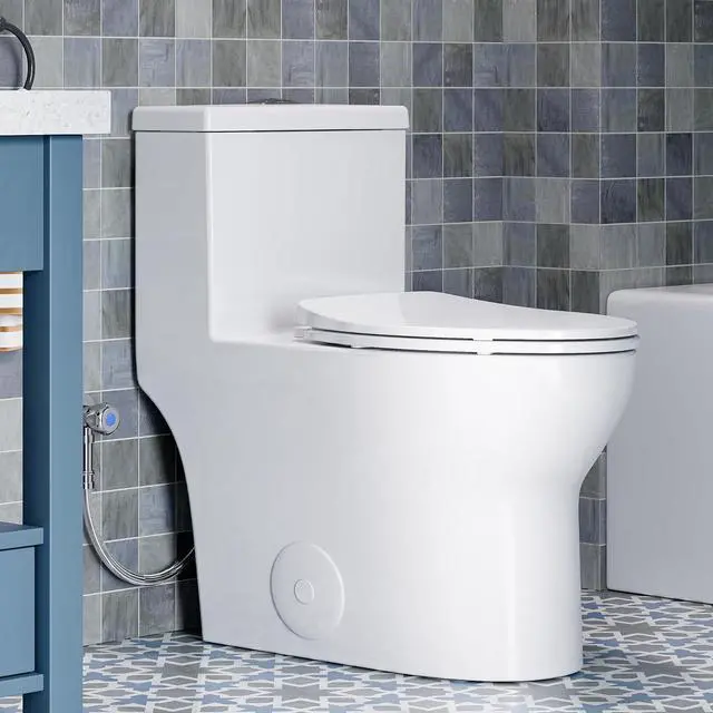 Main image of T0350W One-Piece Elongated Toilet, 17" ADA Chair Height, Dual Flush 0.8/1.28 GPF, MaP 1000g Powerful Flush, Soft-Close Seat, Skirted Design, Square Flush Button, 12" Rough-In, White