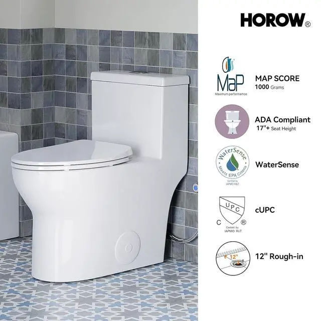 Alt view image 4 of 7 - T0350W One-Piece Elongated Toilet, 17" ADA Chair Height, Dual Flush 0.8/1.28 GPF, MaP 1000g Powerful Flush, Soft-Close Seat, Skirted Design, Square Flush Button, 12" Rough-In, White
