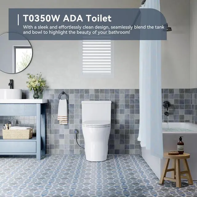 Alt view image 6 of 7 - T0350W One-Piece Elongated Toilet, 17" ADA Chair Height, Dual Flush 0.8/1.28 GPF, MaP 1000g Powerful Flush, Soft-Close Seat, Skirted Design, Square Flush Button, 12" Rough-In, White