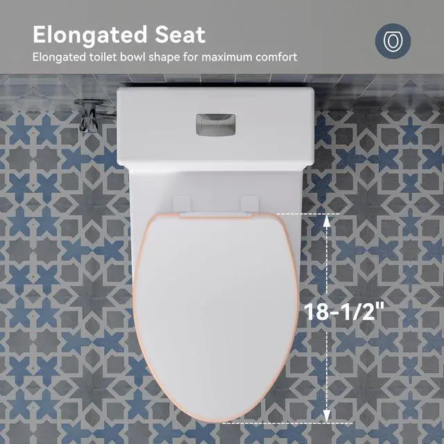 Alt view image 7 of 7 - T0350W One-Piece Elongated Toilet, 17" ADA Chair Height, Dual Flush 0.8/1.28 GPF, MaP 1000g Powerful Flush, Soft-Close Seat, Skirted Design, Square Flush Button, 12" Rough-In, White