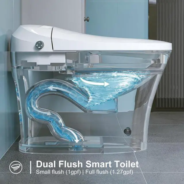 Alt view image 4 of 6 - Smart Toilet with Heated Bidet, Modern Bidet Toilet With Instant Warm Water, Pre-Wet, Tankless Toilet with Dual Flush System 1/1.27 GPF, White Bidet Toilet (HR-T16SD)