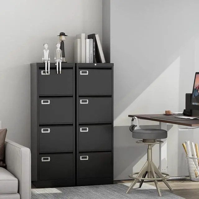 Alt view image 7 of 7 - 4 Drawer File Cabinet, Vertical Filing Cabinets with Lock, Metal File Cabinets for Home Office, Anti-Tip 4 Storage Drawers for Letter/Legal/A4/F4 Size (Assemble Required, Black)