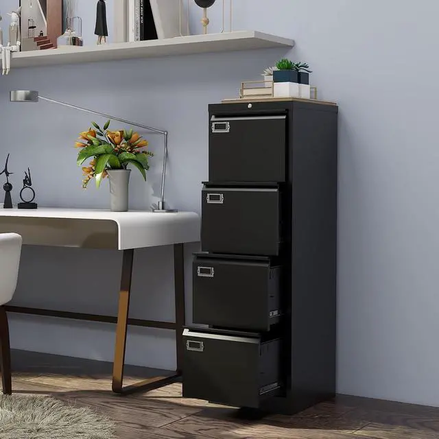 Alt view image 2 of 7 - 4 Drawer File Cabinet, Vertical Filing Cabinets with Lock, Metal File Cabinets for Home Office, Anti-Tip 4 Storage Drawers for Letter/Legal/A4/F4 Size (Assemble Required, Black)