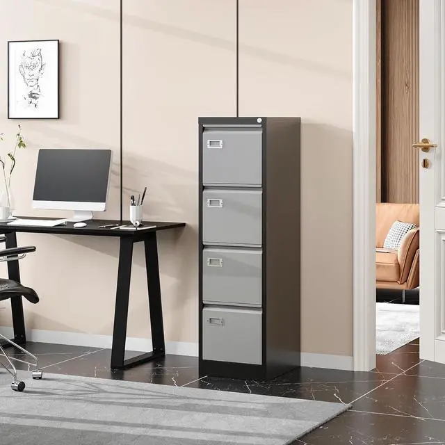 Alt view image 2 of 7 - 4 Drawer File Cabinet, Vertical Filing Cabinets with Lock, Metal File Cabinets for Home Office, Anti-Tip 4 Storage Drawers for Letter/Legal/A4/F4 Size (Assemble Required, Black)