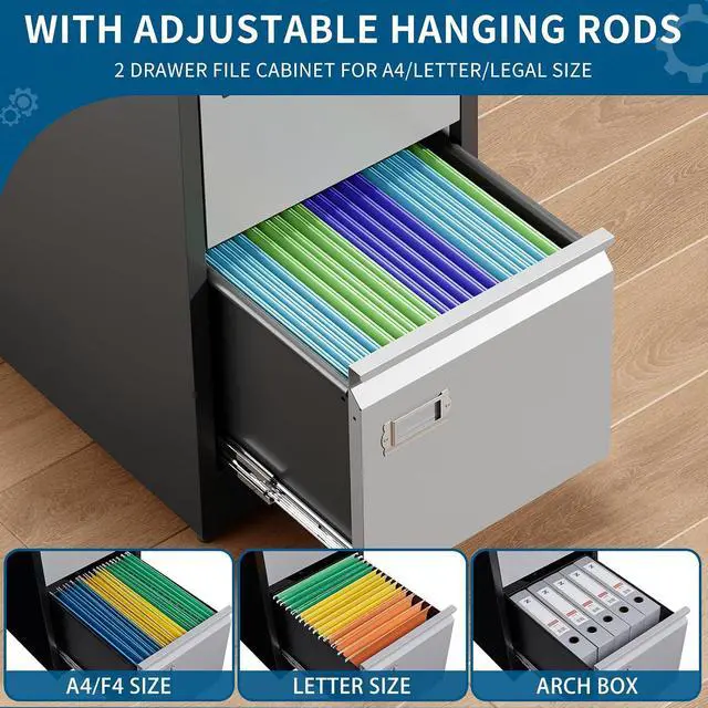 Alt view image 4 of 7 - 4 Drawer File Cabinet, Vertical Filing Cabinets with Lock, Metal File Cabinets for Home Office, Anti-Tip 4 Storage Drawers for Letter/Legal/A4/F4 Size (Assemble Required, Black)