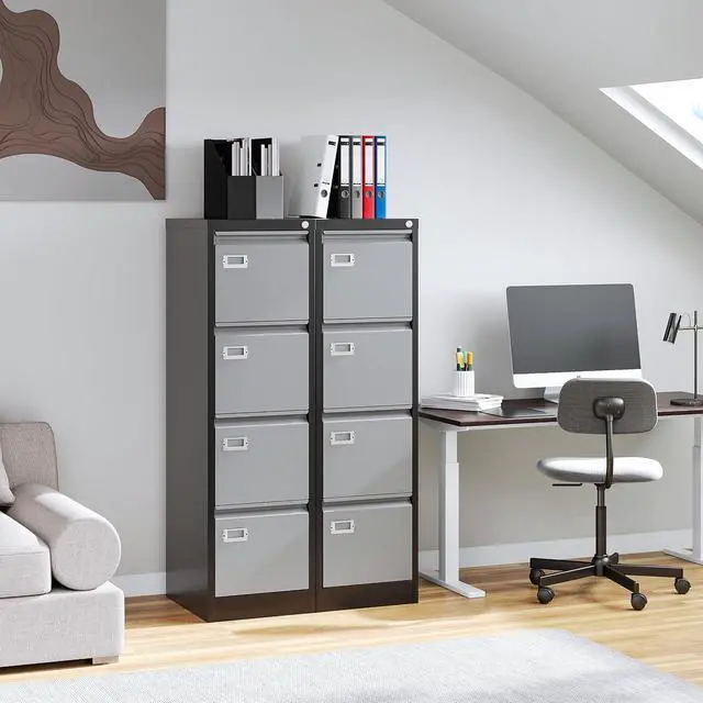 Alt view image 7 of 7 - 4 Drawer File Cabinet, Vertical Filing Cabinets with Lock, Metal File Cabinets for Home Office, Anti-Tip 4 Storage Drawers for Letter/Legal/A4/F4 Size (Assemble Required, Black)