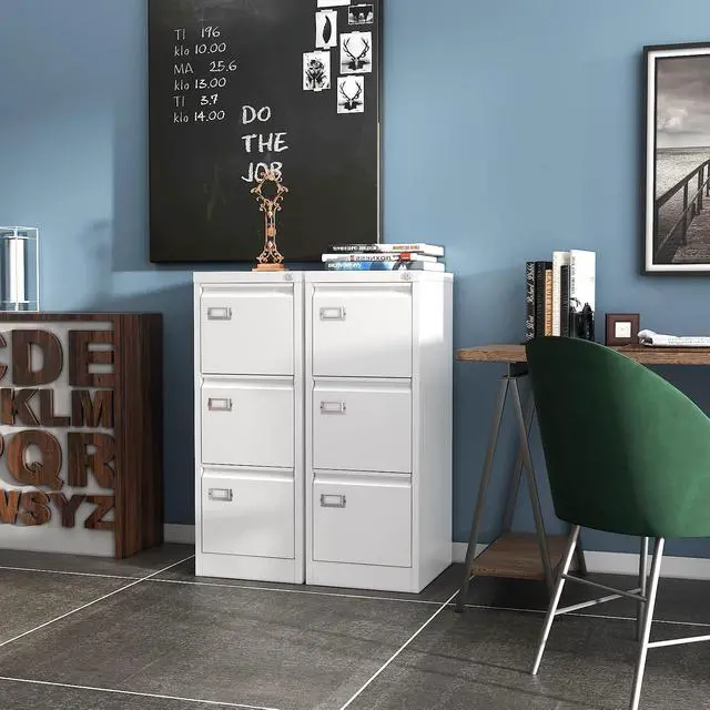 Alt view image 2 of 7 - 3-Drawer File Cabinet with Lock, 16.3" Deep Vertical Filing Cabinets, Metal File Cabinets for Home Office, Anti-Tip 3 Storage Drawers for Letter/Legal/A4/F4 Size (Assemble Required, White)