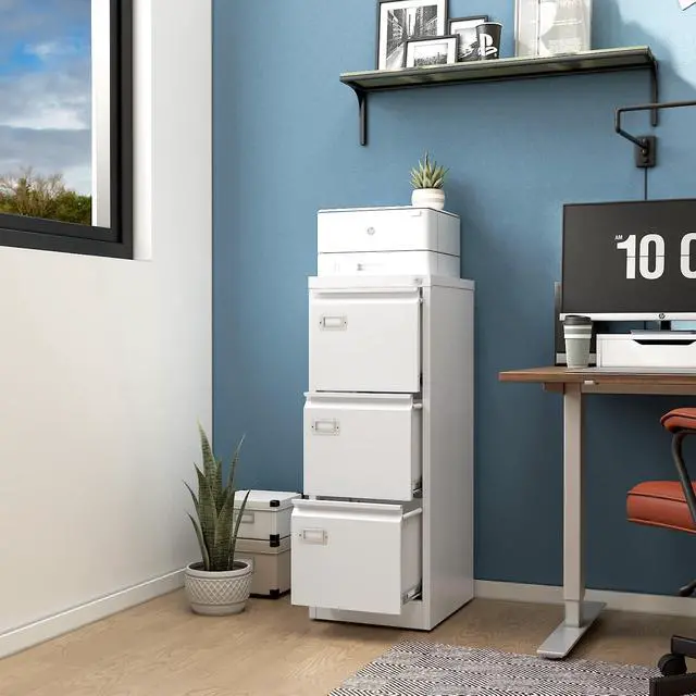 Alt view image 7 of 7 - 3-Drawer File Cabinet with Lock, 16.3" Deep Vertical Filing Cabinets, Metal File Cabinets for Home Office, Anti-Tip 3 Storage Drawers for Letter/Legal/A4/F4 Size (Assemble Required, White)