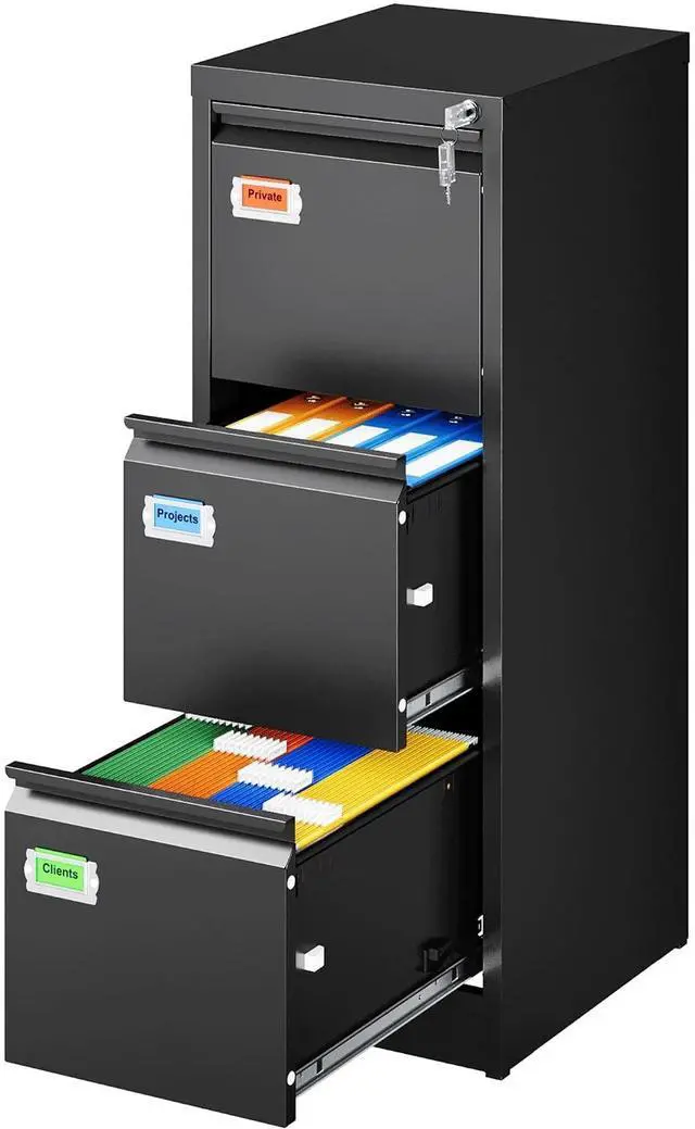 Main image of 3-Drawer File Cabinet, 16.3" Deep Vertical Filing Cabinet with Lock, Metal File Cabinet for Home Office, Anti-Tip 3 Storage Drawers for Letter/Legal/A4/F4 Size, Assembly Required, Black