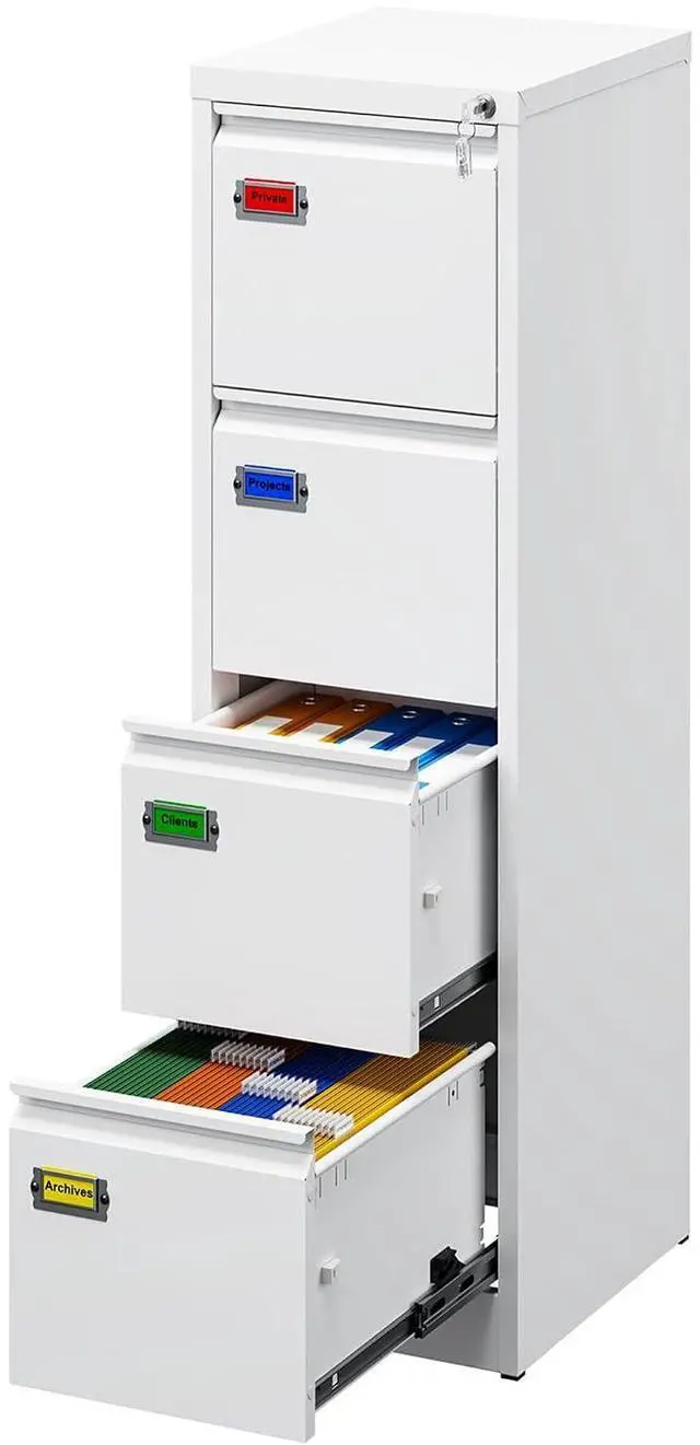 Main image of 4-Drawer File Cabinet, 16.3" Deep Vertical Filing Cabinet with Lock, Metal File Cabinet for Home Office, Anti-Tip 4 Storage Drawers for Letter/Legal/A4/F4 Size (Assemble Required, White)