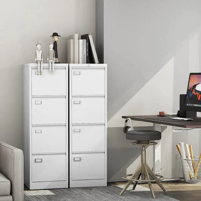Alt view image 7 of 7 - 4-Drawer File Cabinet, 16.3" Deep Vertical Filing Cabinet with Lock, Metal File Cabinet for Home Office, Anti-Tip 4 Storage Drawers for Letter/Legal/A4/F4 Size (Assemble Required, White)