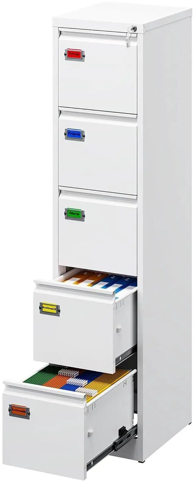 Main image of 5-Drawer File Cabinet, 16.3" Deep Vertical Metal Filing Cabinet with Lock for Home Office, Anti-Tip 5 Storage Drawers for Letter/Legal/A4/F4 Size (Assemble Required, White)