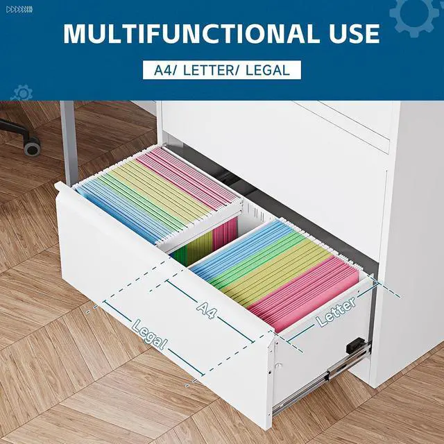 Alt view image 4 of 7 - 2-Drawer Metal File Cabinet, Lateral Vertical Filing Cabinets for Home Office, Locking File Cabinet with Storage Shelves, Legal/Letter/A4 Size (White, Assemble Required)