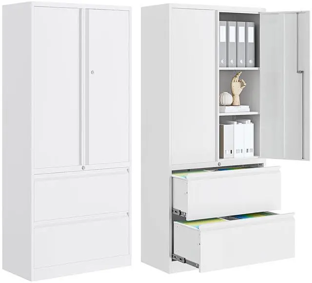 Main image of 2-Drawer Metal File Cabinet, Lateral Vertical Filing Cabinets for Home Office, Locking File Cabinet with Storage Shelves, Legal/Letter/A4 Size (White, Assemble Required)