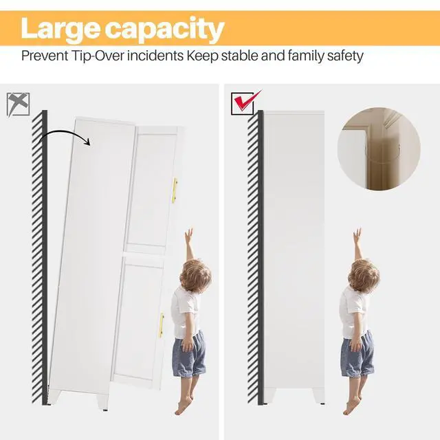 Alt view image 7 of 7 - White Metal Storage Cabinet, Pantry With 4 Doors and Adjustable Shelves, Leveling Foot for Kitchen, Living Room and Dinning Room, 75" H