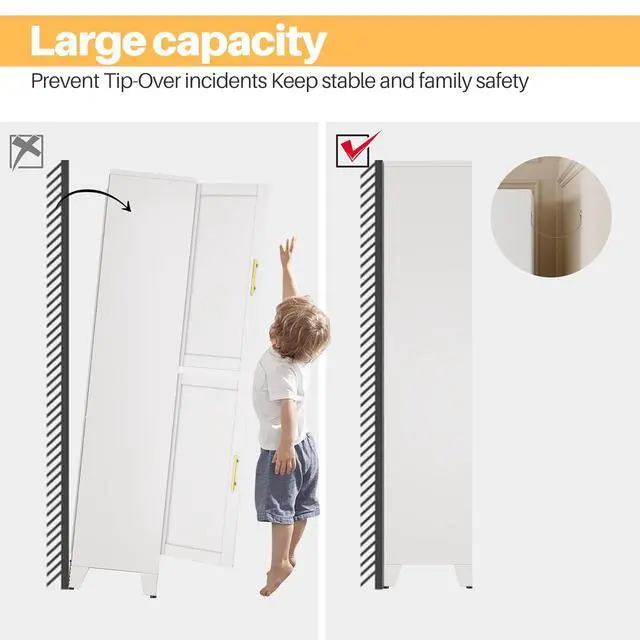 Alt view image 6 of 7 - White Storage Cabinet, Kitchen Pantry Cabinet with 4 Doors and 3 Adjustable Shelves, Pantry with Adjustable Leveling Foot for Kitchen, Living Room and Dinning Room. 47" H