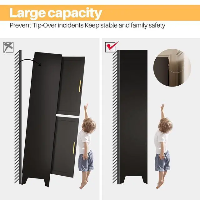 Alt view image 6 of 7 - Black Metal Storage Cabinet with 4 Doors and 4 Adjustable Shelves, Adjustable Leveling Foot for Kitchen, Living Room and Dining Room. 75" H