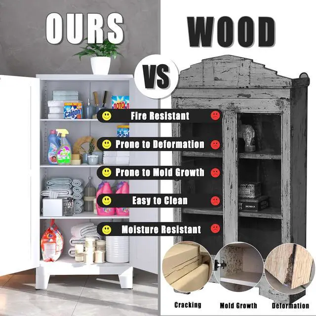 Alt view image 4 of 6 - 61" Balck Metal Kitchen Storage Cabinet, Kitchen Pantry Storage Cabinet with Doors and Shelves, Storage Cabinet with Adjustable Leveling Foot for Kitchen, Living Room and Dining Room