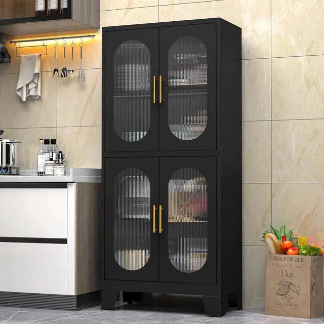 Main image of 61" Black Pantry Storage Cabinet, Kitchen Pantry Cabinet with Acrylic Glass Doors and Shelves, with Adjustable Leveling Foot for Kitchen, Living Room and Dining Room. 61"