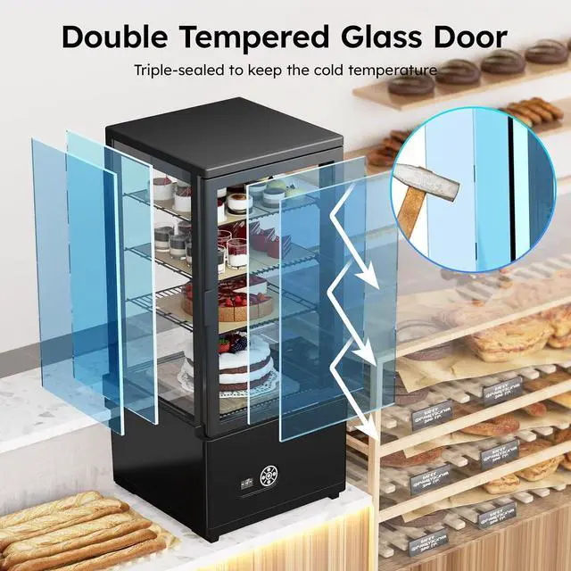 Alt view image 2 of 7 - Commercial Display Refrigerator, 3 Cu. FT (86 L) Cake Display Case with LED Lighting | Double-Layered Glass | Automatic Defrost | Commercial Display Fridge for Home, Store and Coffee, Bakery, Black