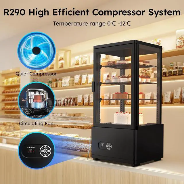 Alt view image 5 of 7 - Commercial Display Refrigerator, 3 Cu. FT (86 L) Cake Display Case with LED Lighting | Double-Layered Glass | Automatic Defrost | Commercial Display Fridge for Home, Store and Coffee, Bakery, Black