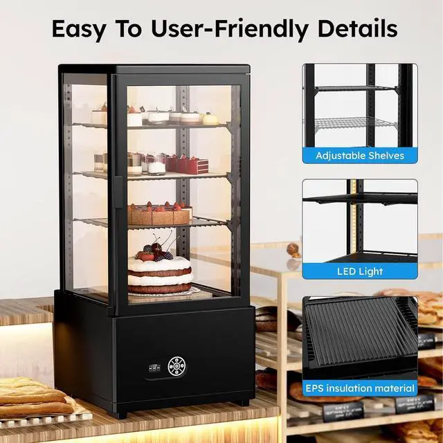 Alt view image 6 of 7 - Commercial Display Refrigerator, 3 Cu. FT (86 L) Cake Display Case with LED Lighting | Double-Layered Glass | Automatic Defrost | Commercial Display Fridge for Home, Store and Coffee, Bakery, Black