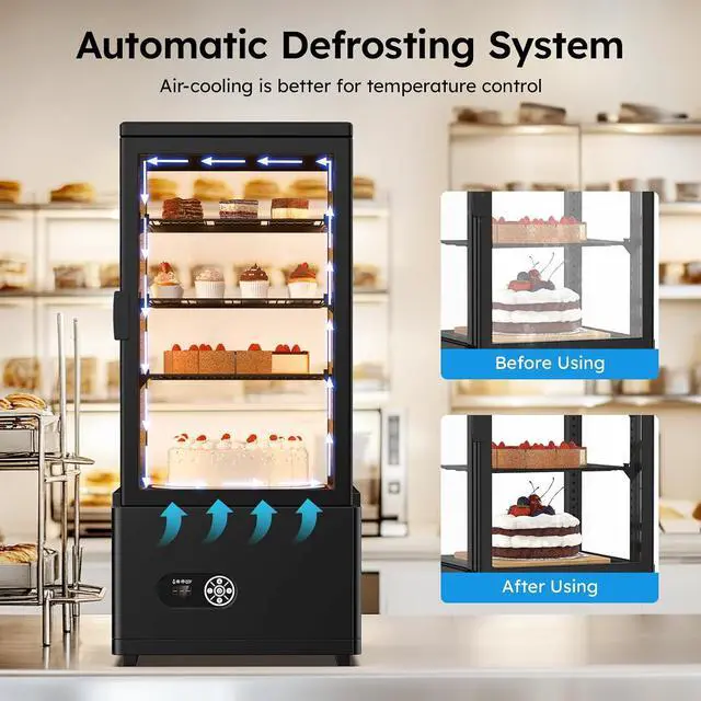 Alt view image 4 of 7 - Commercial Display Refrigerator, 3 Cu. FT (86 L) Cake Display Case with LED Lighting | Double-Layered Glass | Automatic Defrost | Commercial Display Fridge for Home, Store and Coffee, Bakery, Black