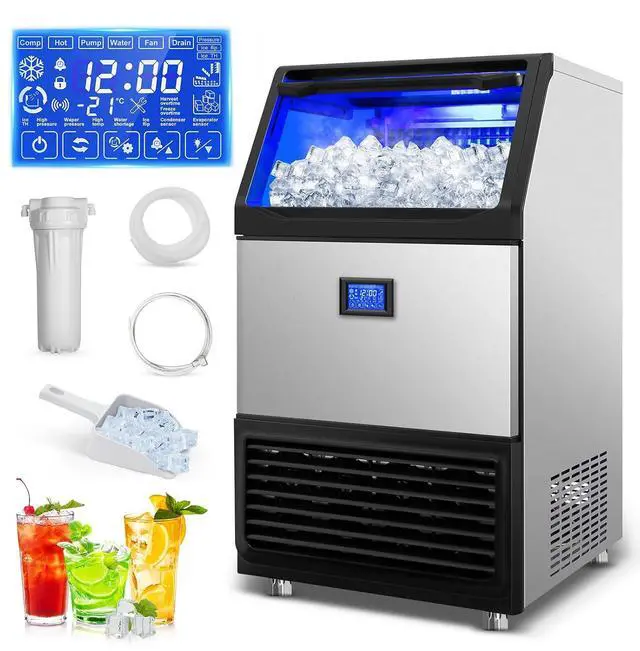 Main image of Ice Machine Commercial Ice Maker Machine, 450 Lbs /24H, 200 lbs Bin, Under Counter Built-in or Freestanding, Stainless Steel Household Use, Restaurant Bar Kitchen Cafe