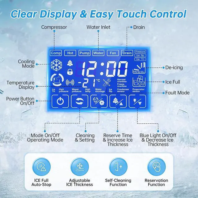 Alt view image 2 of 7 - Ice Machine Commercial Ice Maker Machine, 450 Lbs /24H, 200 lbs Bin, Under Counter Built-in or Freestanding, Stainless Steel Household Use, Restaurant Bar Kitchen Cafe