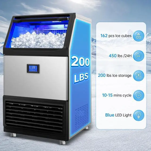 Alt view image 3 of 7 - Ice Machine Commercial Ice Maker Machine, 450 Lbs /24H, 200 lbs Bin, Under Counter Built-in or Freestanding, Stainless Steel Household Use, Restaurant Bar Kitchen Cafe