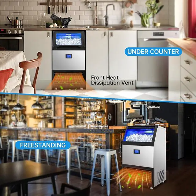 Alt view image 7 of 7 - Ice Machine Commercial Ice Maker Machine, 450 Lbs /24H, 200 lbs Bin, Under Counter Built-in or Freestanding, Stainless Steel Household Use, Restaurant Bar Kitchen Cafe