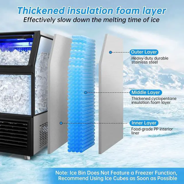 Alt view image 5 of 7 - Ice Machine Commercial Ice Maker Machine, 450 Lbs /24H, 200 lbs Bin, Under Counter Built-in or Freestanding, Stainless Steel Household Use, Restaurant Bar Kitchen Cafe