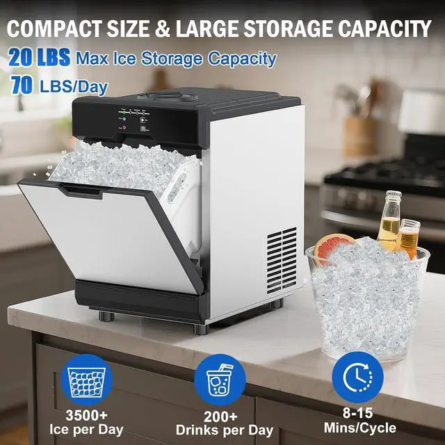 Alt view image 2 of 7 - Nugget Ice Maker Countertop, 70 LBS/Day with 20 LBS Storage Bin, Freestanding/Countertop Ice Maker Machine Stainless Steel, Soft Chewable Pellet Ice Machine for Home Bar Kitchen Office, Self-Cleaning
