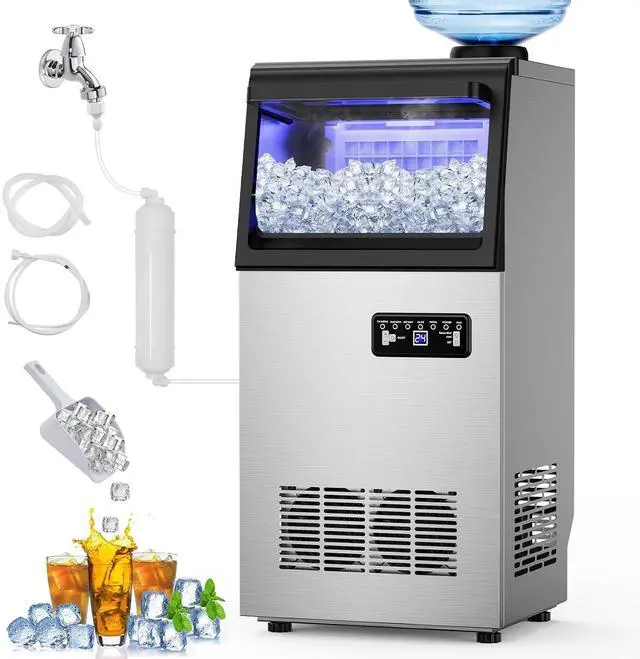 Main image of Commercial Ice Maker Machine 130 Lbs/24H, 20 Lbs Ice Bin, Undercounter Ice Maker Stainless Steel, 45 Ice Cubes/8-15 Min, Ice Machine, Dual Water Inlet, Set Ice Thickness, 24H Timer for Bar, Café, etc.