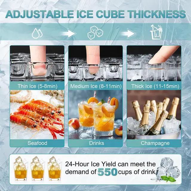 Alt view image 3 of 7 - Commercial Ice Maker 260Lbs/24H, Undercounter Ice Maker Machine with 55 Lbs Storage Ice Bin, Built-in Freestanding Stainless Steel Commercial Ice Machine for Shop,Bar, Restaurant, Cafe, Hotel