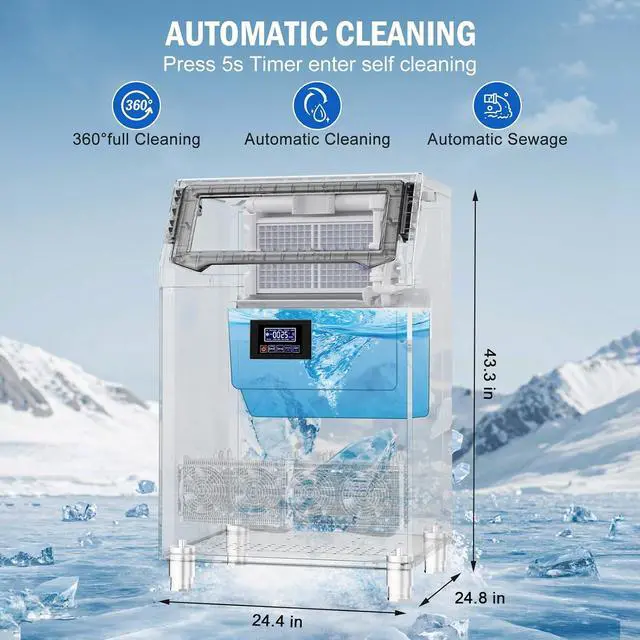 Alt view image 7 of 7 - Commercial Ice Maker Machine 320 LBS/24H,Freestanding & Undercounter Ice Machine Stainless Steel with 120 LBS Ice Storage Capacity, Ice Maker with Water Line and Filter, Dual Water Inlet