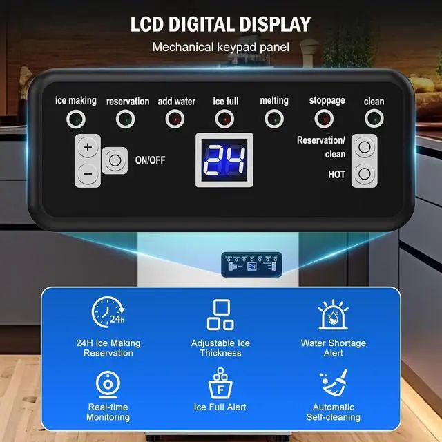 Alt view image 5 of 7 - 120LBS Undercounter Commercial Ice Maker, Under Counter Built-in Freestanding Commercial Ice Machine, Adjustable Ice Maker, Dual Water Ice Machine for Bar, Restaurant, Hotel