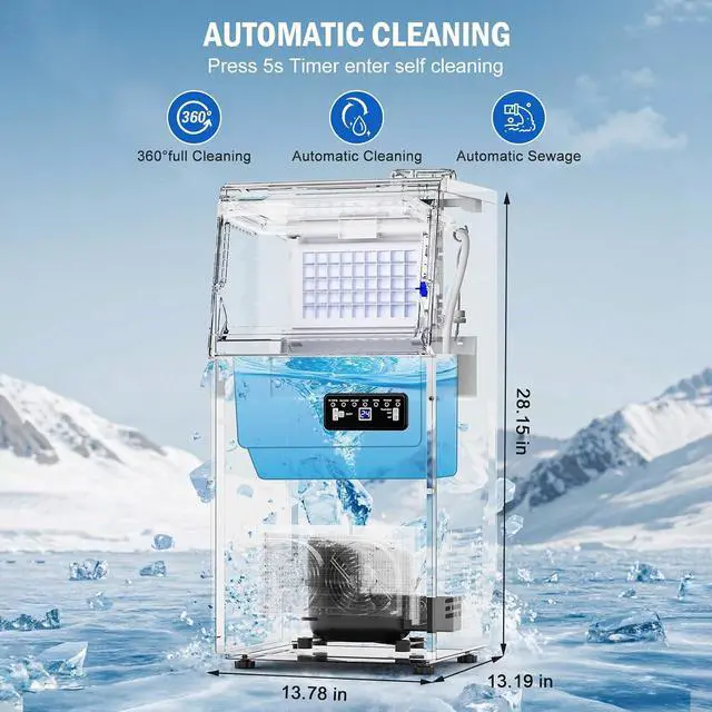 Alt view image 7 of 7 - 120LBS Undercounter Commercial Ice Maker, Under Counter Built-in Freestanding Commercial Ice Machine, Adjustable Ice Maker, Dual Water Ice Machine for Bar, Restaurant, Hotel