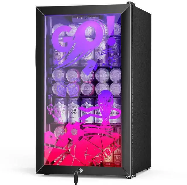 Main image of Beverage Refrigerator for World Cup with LED Light Up Door 128 Can Freestanding 17" Small Drink Fridge, Mini Beer Cooler with 4 Removable Shelves, Safety Lock for Party Bar Gaming Room