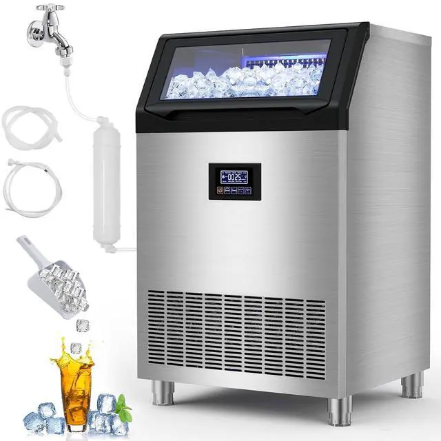 Main image of Commercial Ice Maker Machine 350 LBS/24H, 136 Ice Trays Freestanding & Undercounter Ice Machine Stainless Steel with 60 LBS Ice Storage Capacity, Ice Maker with Water Line and Filter, Dual Water Inlet