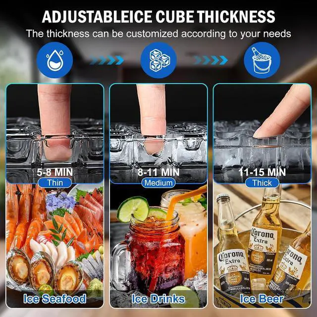 Alt view image 3 of 7 - Commercial Ice Maker Machine 350 LBS/24H, 136 Ice Trays Freestanding & Undercounter Ice Machine Stainless Steel with 60 LBS Ice Storage Capacity, Ice Maker with Water Line and Filter, Dual Water Inlet