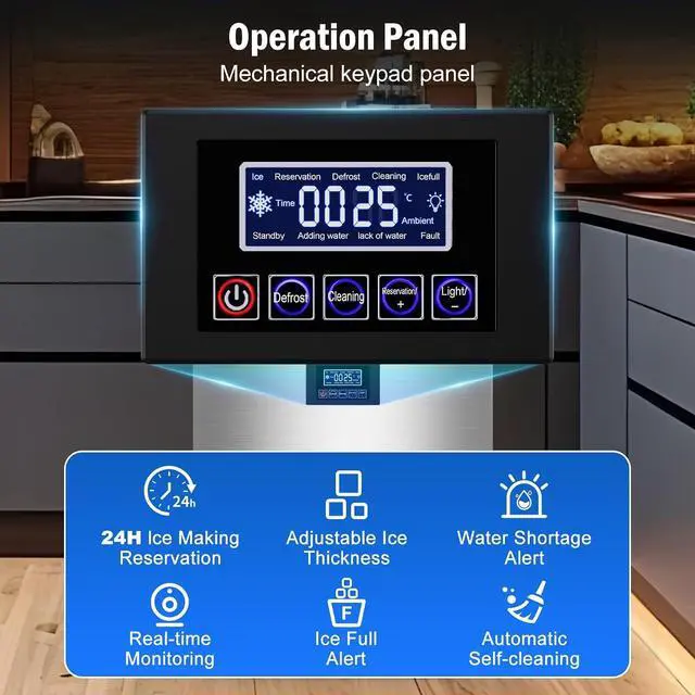 Alt view image 5 of 7 - Commercial Ice Maker Machine 350 LBS/24H, 136 Ice Trays Freestanding & Undercounter Ice Machine Stainless Steel with 60 LBS Ice Storage Capacity, Ice Maker with Water Line and Filter, Dual Water Inlet