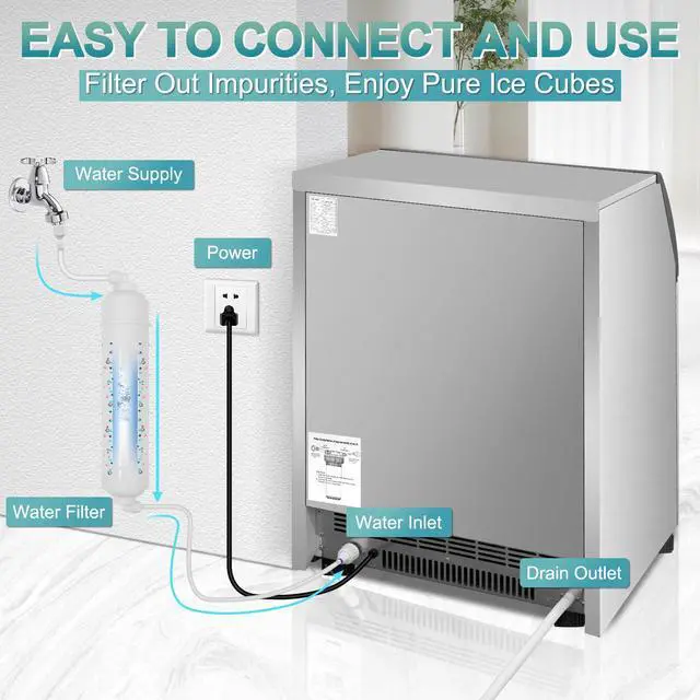 Alt view image 6 of 7 - Commercial Ice Maker 260Lbs/24H, Undercounter Ice Maker Machine with 55 Lbs Storage Ice Bin, Built-in Freestanding Stainless Steel Commercial Ice Machine for Shop,Bar, Restaurant, Cafe, Hotel