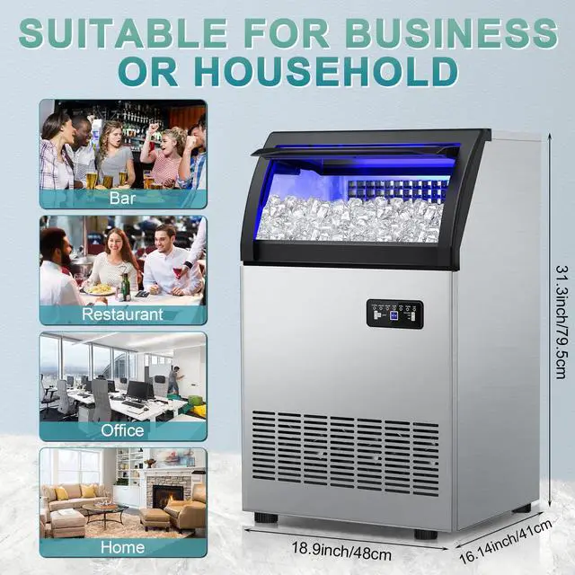 Alt view image 7 of 7 - Commercial Ice Maker 260Lbs/24H, Undercounter Ice Maker Machine with 55 Lbs Storage Ice Bin, Built-in Freestanding Stainless Steel Commercial Ice Machine for Shop,Bar, Restaurant, Cafe, Hotel