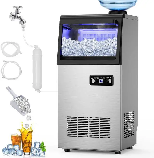 Main image of 120LBS Undercounter Commercial Ice Maker, Freestanding Commercial Ice Machine, Built-in Ready Ice Maker Machine, 22LB Storage, Self-Cleaning, Dual Water (Tap/Bottled) for Bar, Restaurant, Office
